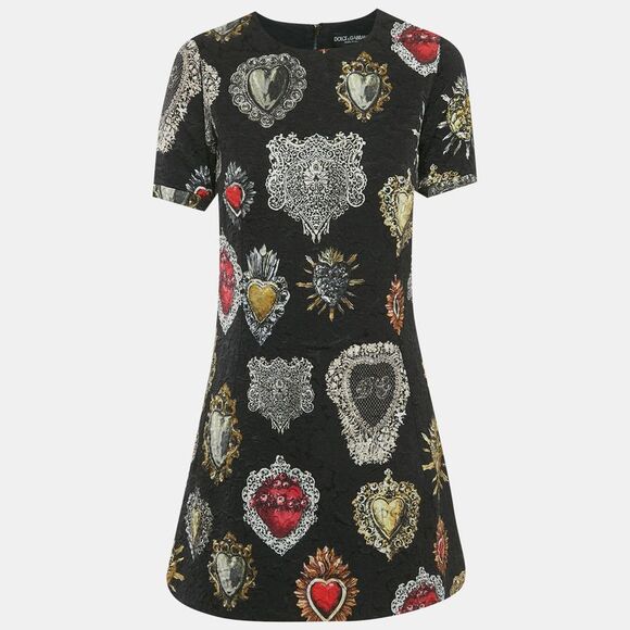 Dolce & Gabbana Dresses & Skirts - Dolce & Gabbana Black Crest Printed Cotton Jacquard Mini Dress M